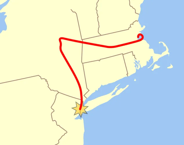 Flight path of American Airlines Flight 11 on September 11, 2001