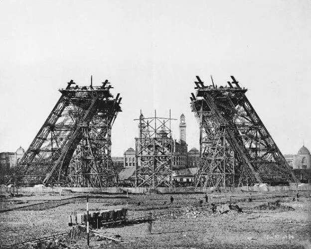 The Eiffel Tower still under construction