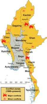 Map of conflict zones in Myanmar (Burma) - image