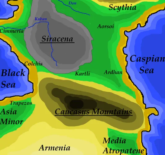 Map depicting the Caucasus region around 400 B.C