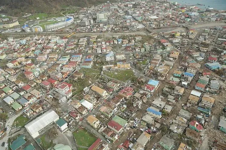 Aerial view of part of Roseau, the capital city of Dominica 2017