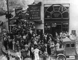 Crowd at New York's American Union Bank during a bank run early in the Great Depression